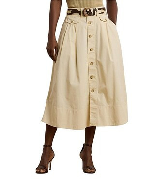 Lauren Ralph Lauren Micro-Sanded Twill Button Front Midi Skirt | Dillard's | Dillard's