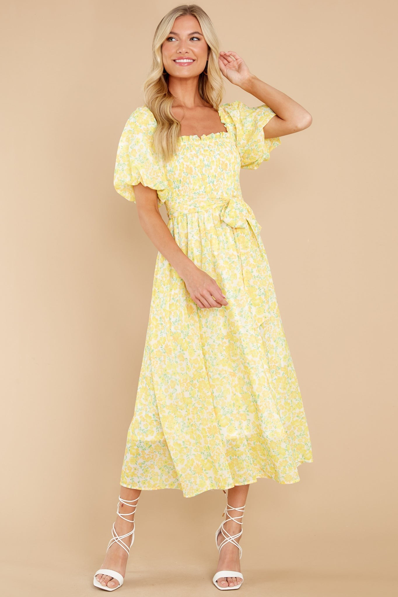 Grow Freely Yellow Floral Print Midi Dress | Red Dress 