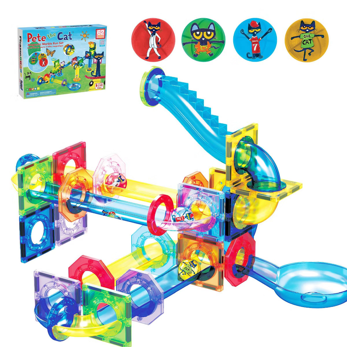 PICASSO-TILES Marble Run Magnetic Tiles for Kids – Pete the Cat Theme 62PCS Construction Magnet... | Target