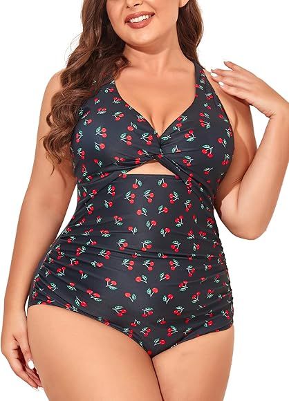 Summer Mae Plus Size Swimsuit for Women Cutout One Piece Ruched Monokini Tummy Control Bathing Suit | Amazon (US)