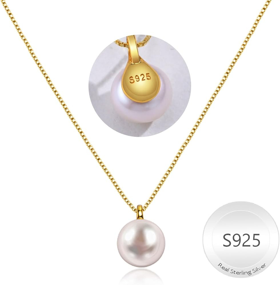 Pearl Necklace for Women, 925 Sterling Silver Pearl Pendant Necklace Jewelry Gift, Mother Day Bir... | Amazon (US)