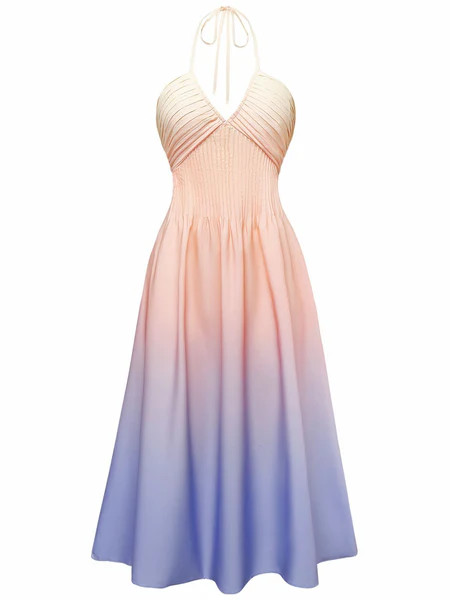 1940s Ombre Deep V-Neck Halter Dress | Retro Stage