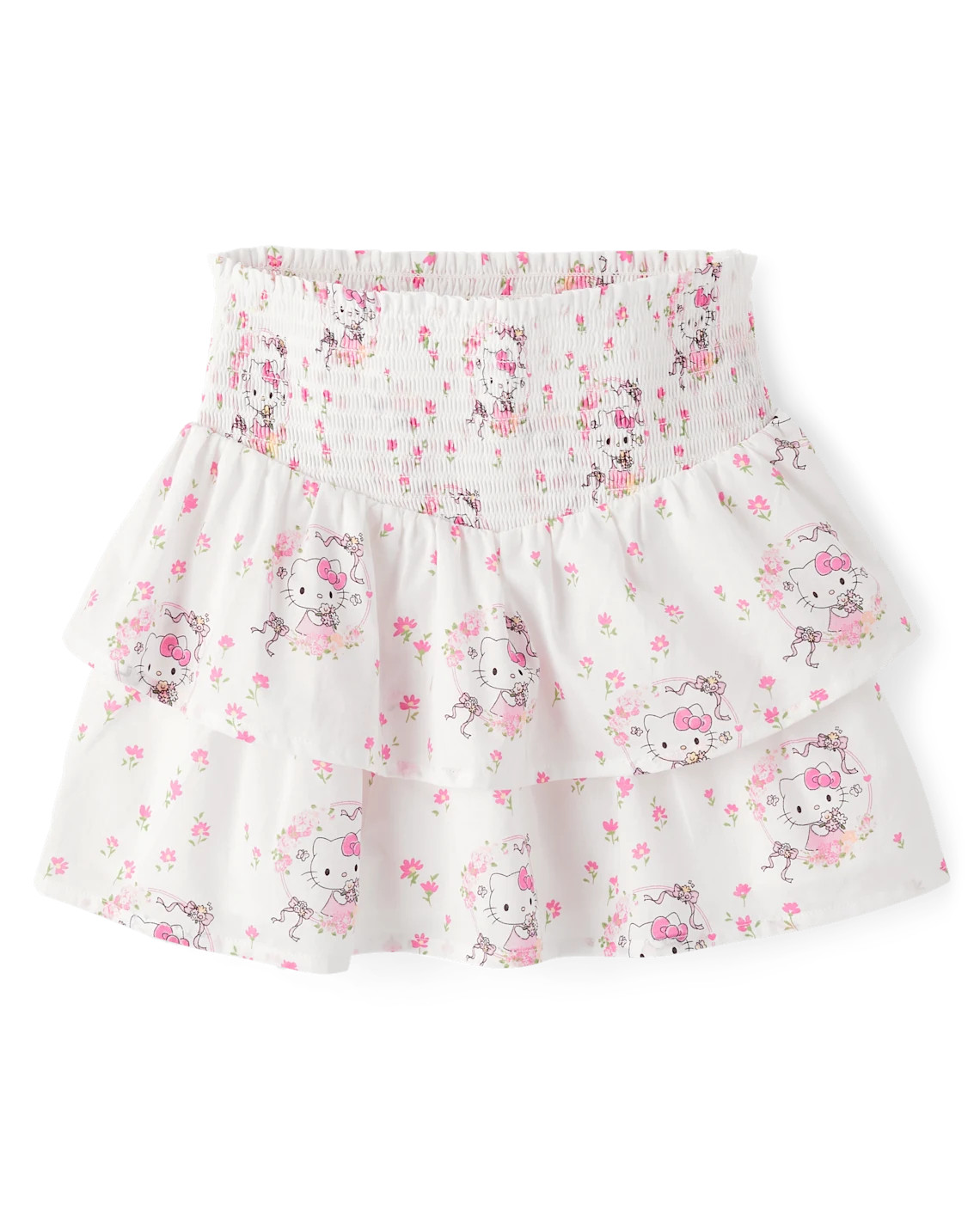 Girls Hello Kitty® Print Smocked Tiered Skirt - white | The Children's Place