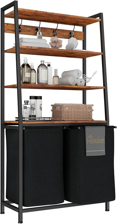 Furnulem 4 Tiers Laundry Hamper with Shelf and Hooks, Tall Laundry Basket Sorter with 2 Removable... | Amazon (US)