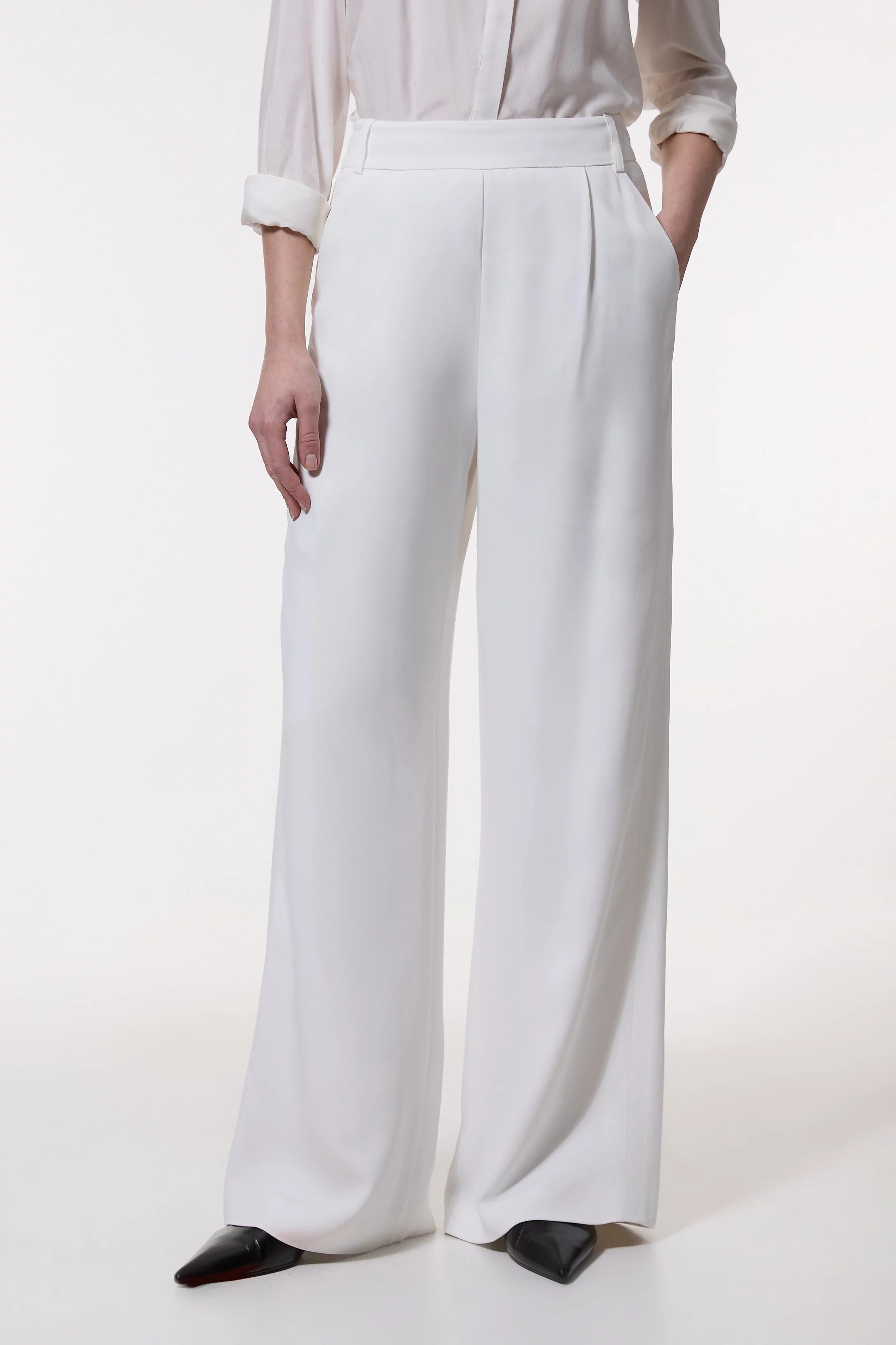 Compact Stretch Viscose Wide Leg Tailored Trouser | Karen Millen UK + IE + DE + NL
