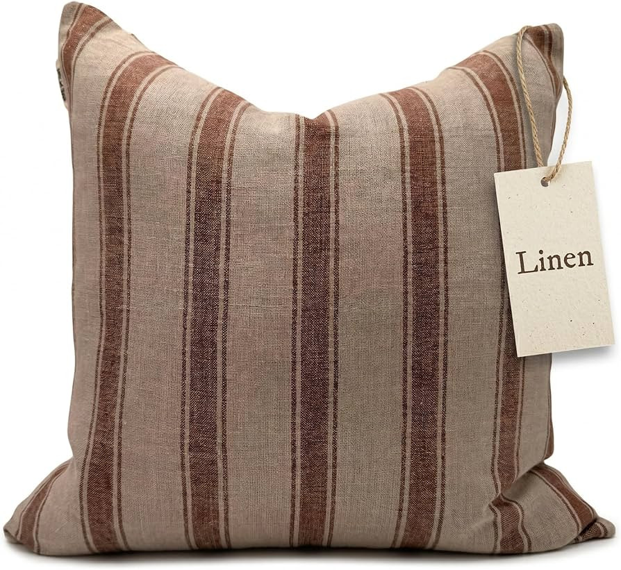 Linen Throw Pillow Covers Stripe Brown Pillow Cover Spring Decorative Pillow Covers for Living Ro... | Amazon (US)