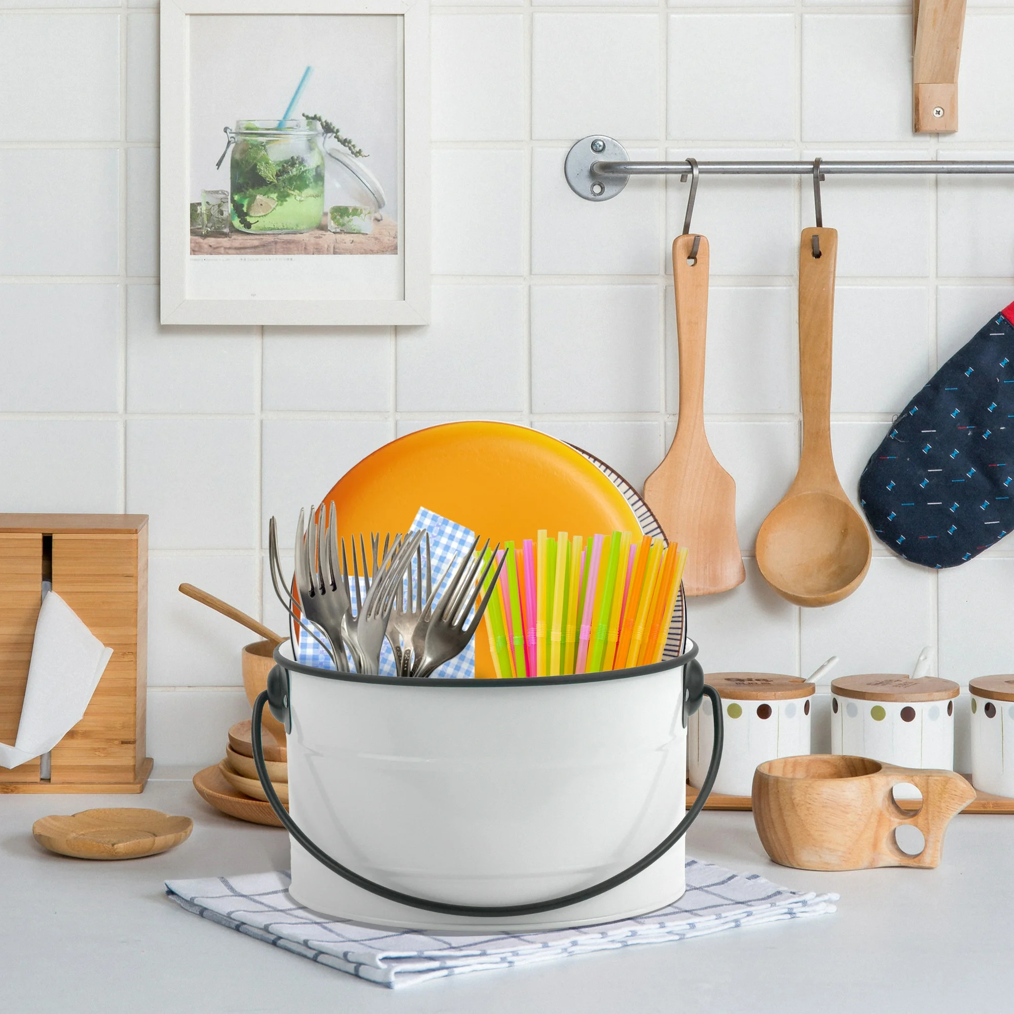 HomeTrends White Galvanized Utensil Caddy,Dia 8.54" | Walmart (CA)