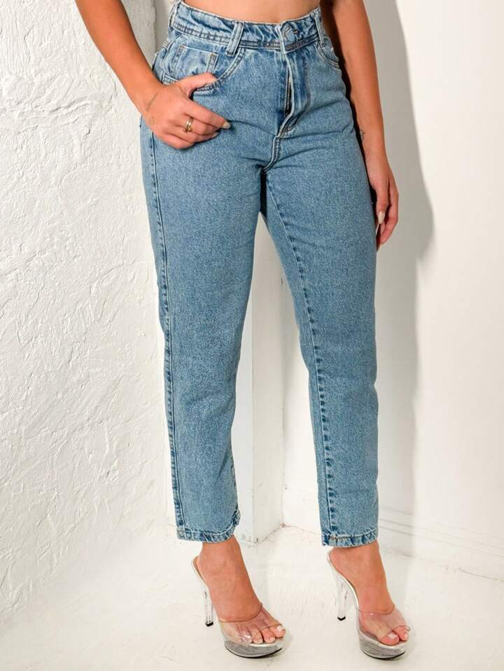 Kissmelady 014 Calça Jeans Feminina  Mom Calca Com Bolsa  014 -2 | SHEIN