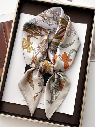 1pc 70cm Faux Silk Square Scarf, Printed Neck Scarf, Versatile Neckerchief | SHEIN