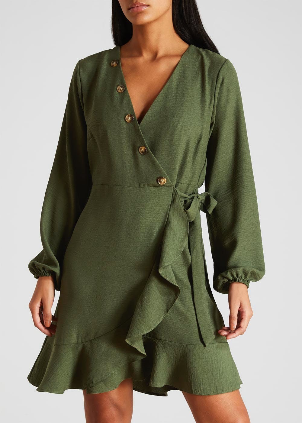 Button Wrap Dress – Khaki | Matalan UK