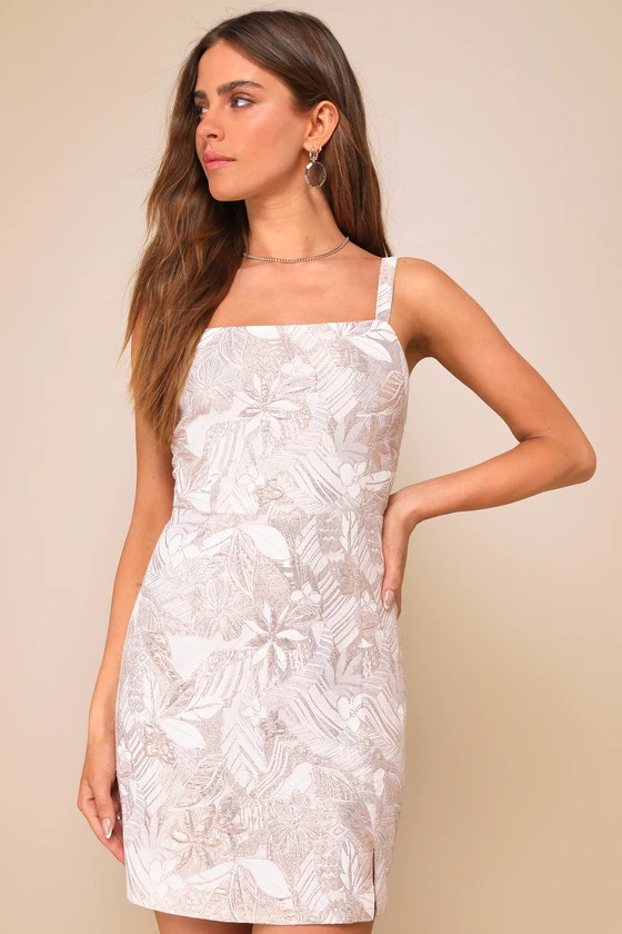 Shine for Us Rose Gold Metallic Tropical Jacquard Mini Dress | Lulus