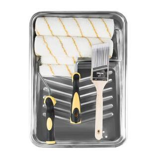 9-Pieces Paint Roller Kit with Metal Tray and Angle Paint Brush | The Home Depot