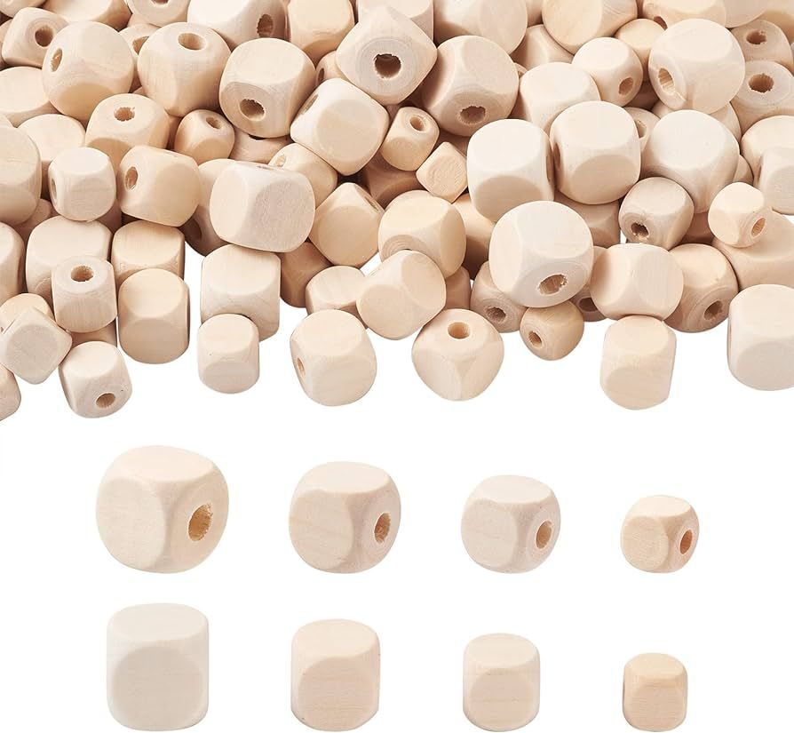 Craftdady 400pcs Natural Unfinished Cube Wood Beads Large Hole Blank Unpainted Square Wooden Loos... | Amazon (US)