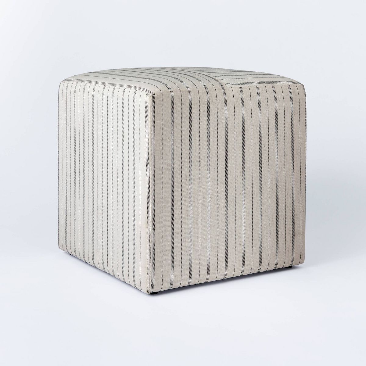 Lynwood Square Upholstered Cube Ottoman Cream Wide Stripe - Threshold™ designed with Studio McG... | Target
