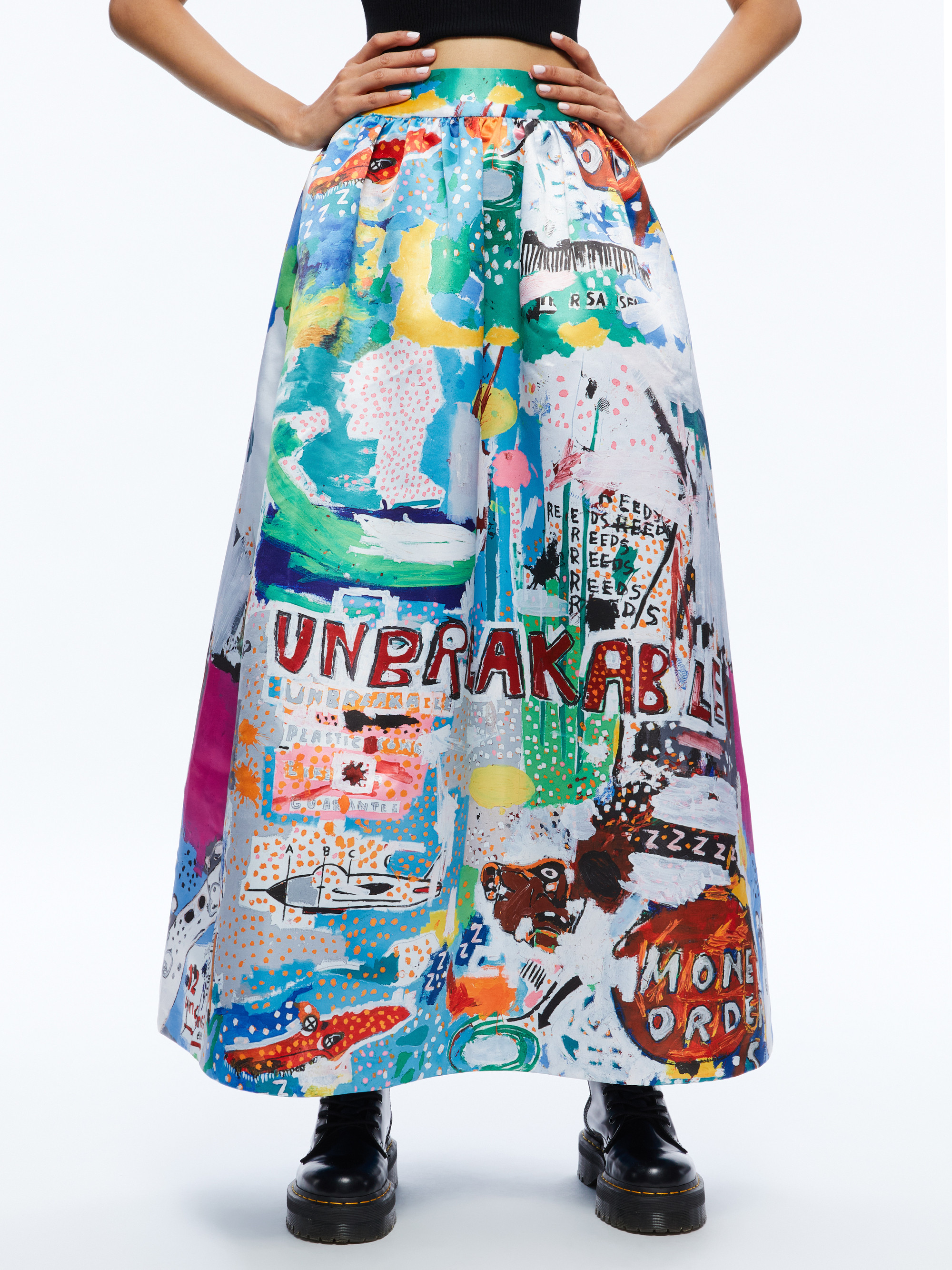 A+O X BASQUIAT TINA TEA LENGTH SKIRT | Alice + Olivia