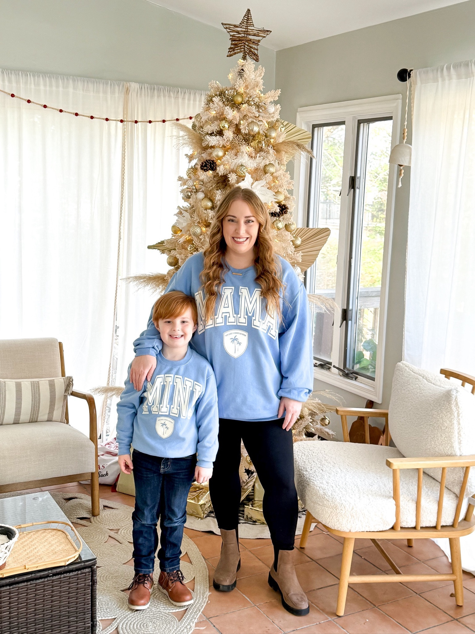 Twining with my little guy in front of our beautifo boho sunroom Christmas tree 🎄🌾🧺🌿
Furniture from Target and will be linked below!

Cute sweatshirts from the Krista Horton X SlyFox threads Collab!

#LTKHoliday #LTKmidsize #LTKhome
