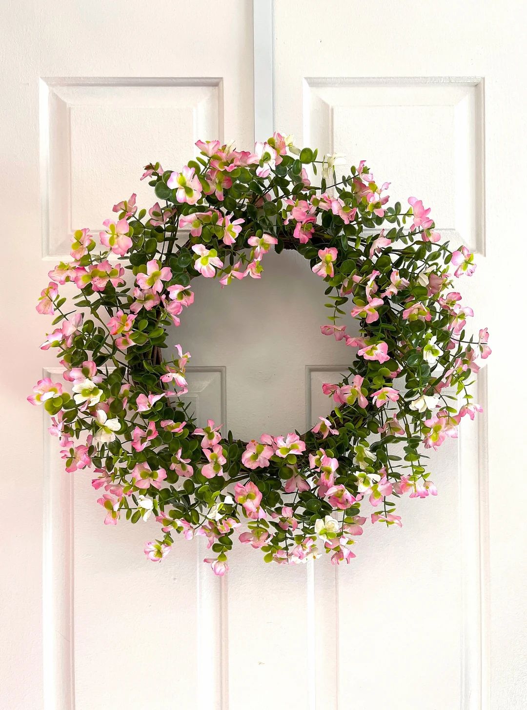 Spring Pink Flowers Wreath, Pink Flowers Wreath for Front Door, Front Door Spring Wreath , Everyd... | Etsy (US)