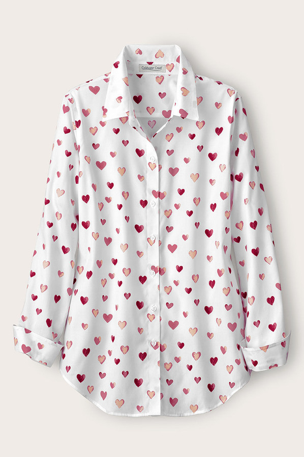 Confetti Hearts Long-Sleeve No-Iron Shirt | Coldwater Creek