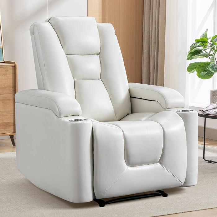 ANJ White Power Recliner Chair Electric Home Theater Seating Soft Leather Movie Chair for Living ... | Amazon (US)