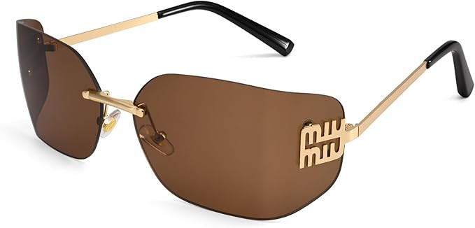 Dollger Rimless Y2K Sunglasses Women Retro Trendy Wrap Around Shield Frame Designer 90s Fashion G... | Amazon (US)