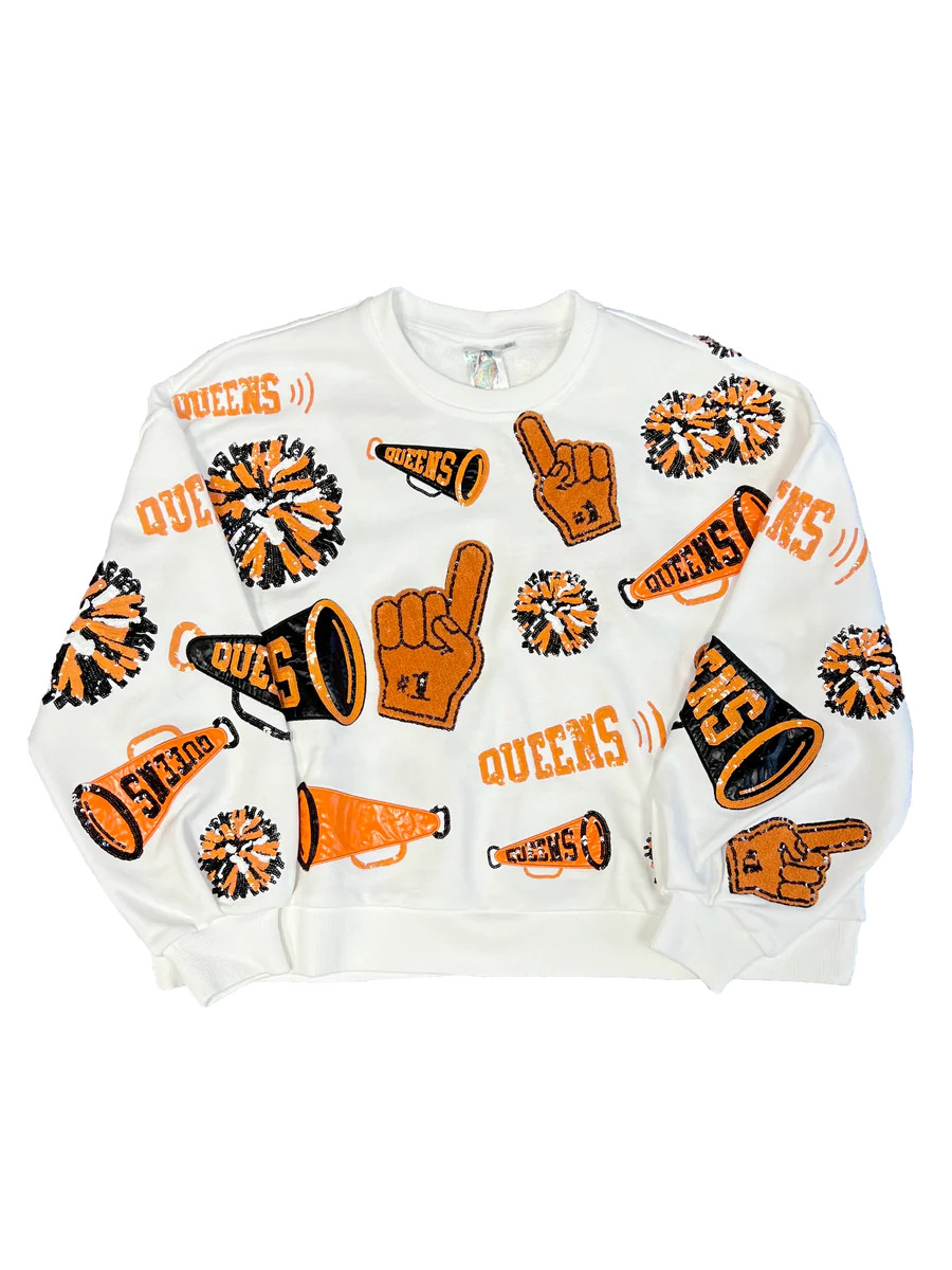 Orange & Black Cheers Queen Icon Sweatshirt | Queen of Sparkles