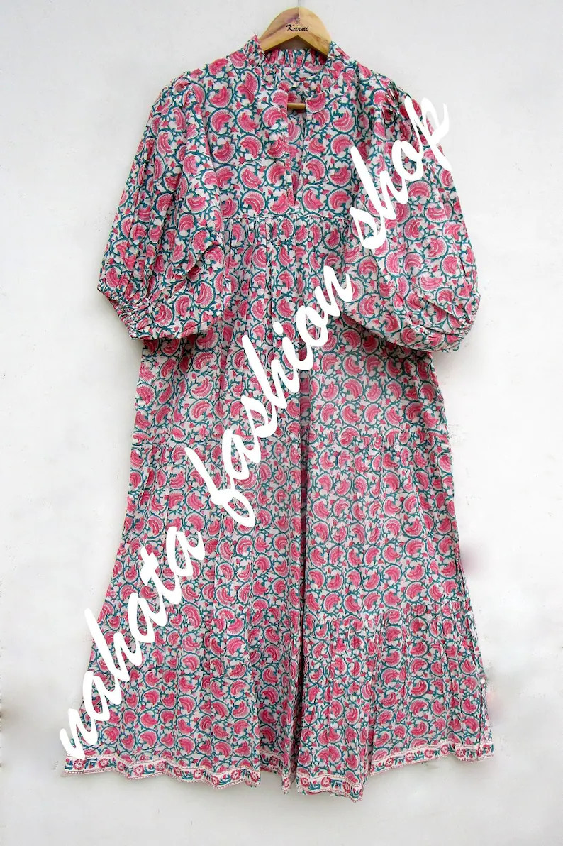 Ethnic Wear Summer Maxi Dress V Neckline Maxi Dress 3/4th Sleeve Boho Maxi Dress - Etsy | Etsy (US)