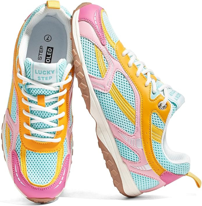 LUCKY STEP Women's Mesh Fashion Sneakers - Casual Non Slip Walking Shoes - Comfortable Breathable... | Amazon (US)