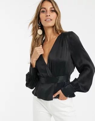 & Other Stories satin wrap blouse in black | ASOS (Global)