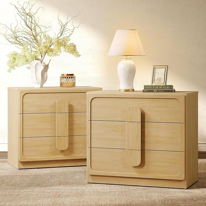 SICOTAS Nightstands Set of 2, 28" Extra-Wide Night Stand with 3 Drawers, Modern Bedroom Nightstan... | Amazon (US)