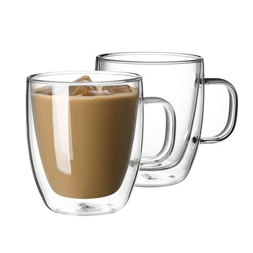Sweese 12.5 oz Double Wall Glass Coffee Mugs Set of 2 - Insulated for Espresso, Latte, Tea Beverages | Amazon (US)