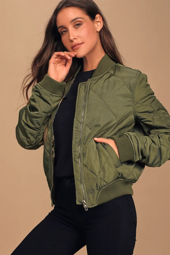 Style Expedition Olive Green Quilted Bomber Jacket | Lulus