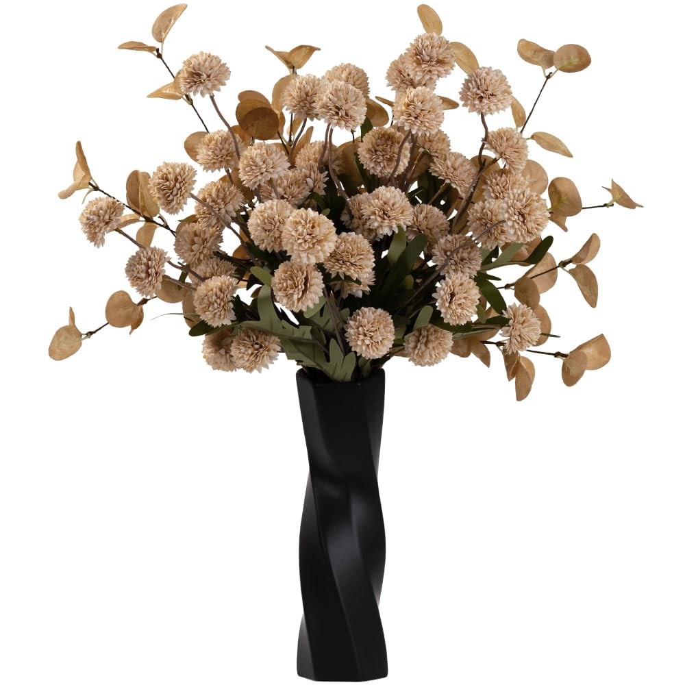 LESING 10pcs Long Stem Artificial Flowers with Eucalyptus for Vase,20" Tall Beige Fake Silk Pompo... | Amazon (US)
