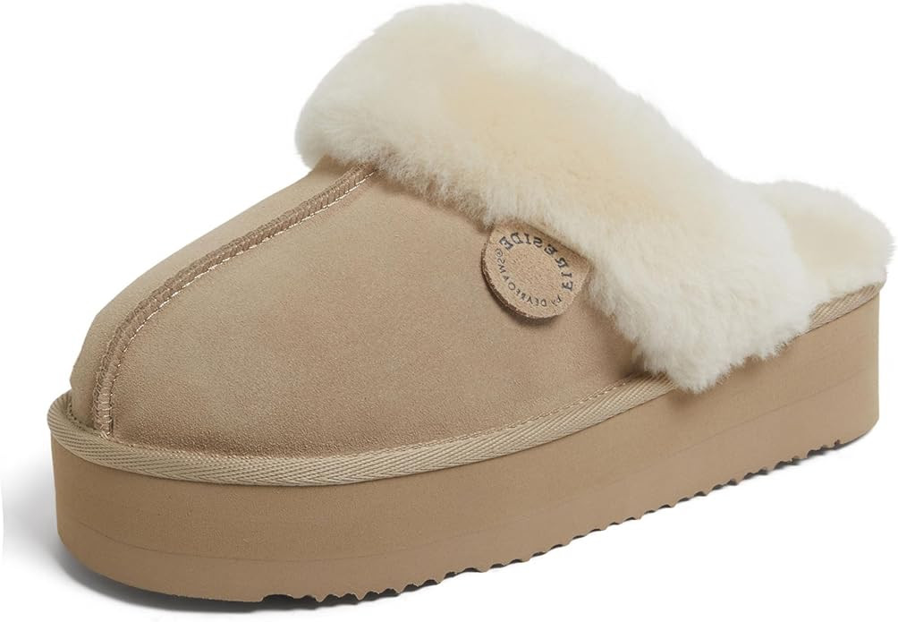 Fireside By Dearfoams Women's Melton Platform Slippers, Genuine Shearling Memory Foam Slip-in Hou... | Amazon (US)