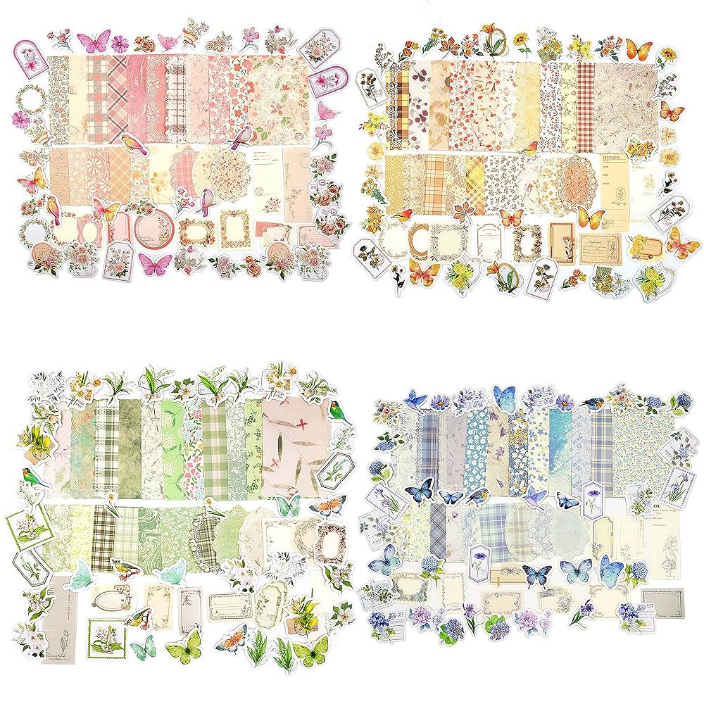 Vintage Floral Scrapbook Paper & Journaling Stickers (400pcs) Assorted Set - 4 Pack Junk Journal ... | Amazon (US)
