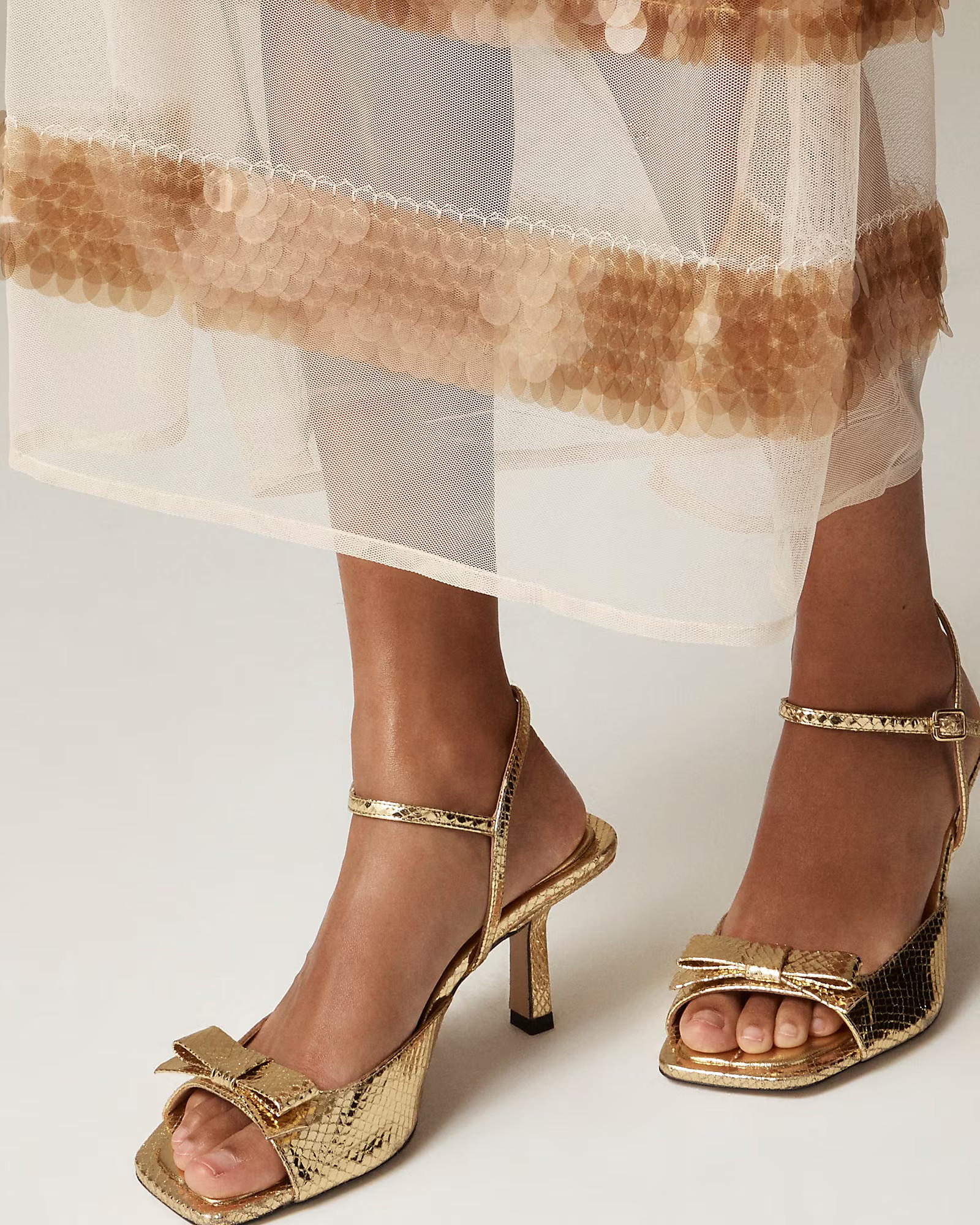 Leni made-in-Spain bow heels in metallic snake-embossed leather | J. Crew US