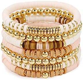 Heishi Beaded Bracelets For Women Polymer Clay Colorful Surfer Stackable Beads Boho Bracelet Summ... | Amazon (US)