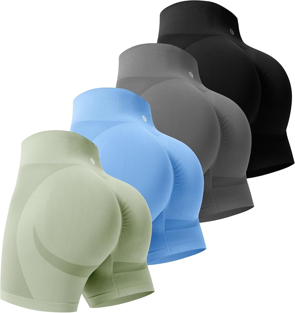 Evercute Women's Gym Shorts 3/4 Pack Seamless Scrunch Butt Lifting Workout Shorts 5" Tummy Contro... | Amazon (US)