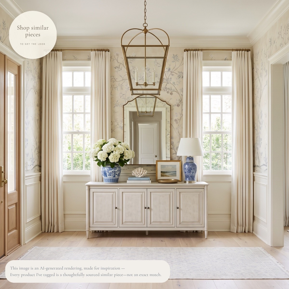 A beautiful entry sets the tone for the entire home. Soft botanical wallpaper, warm brass, classic millwork, and blue-and-white accents create a space that feels timeless from the moment you walk through the door. I've thoughtfully sourced similar pieces to help you bring this welcoming look into your own home. 🤍

AI-generated design concept for inspiration • Tagged products are thoughtfully sourced similar pieces, not exact matches • Affiliate links may be used. As an Amazon Associate, I earn from qualifying purchases.

#LTKHome

#LTKHome