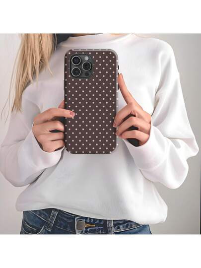 Pink &amp; Brown Polka Dot Phone Case, Cute Aesthetic Y2K Style, Compatible With 17/16/15/14/13/1... | SHEIN