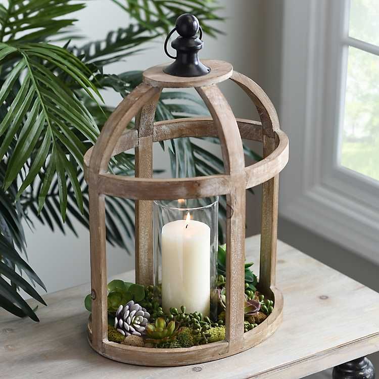 Caged Wood Lantern with Glass Hurricane | Kirkland's Home