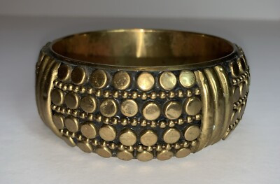 Vintage Brass Tone Bangle Stackable Bracelet 1.25” Wide Studded Lightweight | eBay US