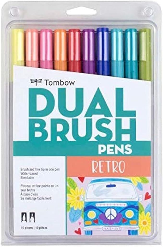 Tombow 56217 Dual Brush Pen Art Markers, Retro, 10-Pack. Blendable, Brush and Fine Tip Markers | Amazon (US)