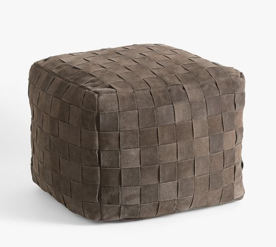 Suede Basketweave Pouf | Pottery Barn (US)
