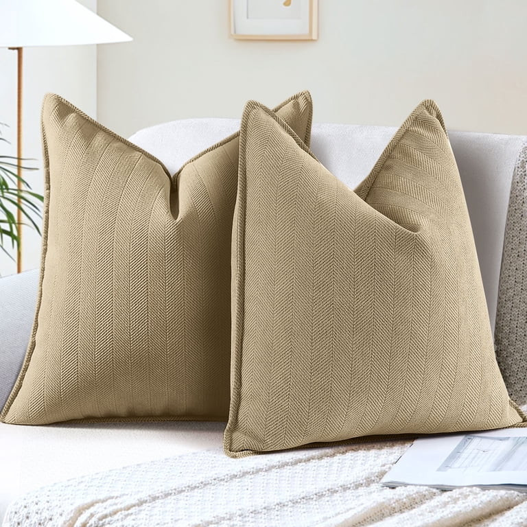 Sanmadrola Khaki Pillow Covers 18x18 Set of 2 Chenille Throw Pillow Cover with Elegant Design Sof... | Walmart (US)