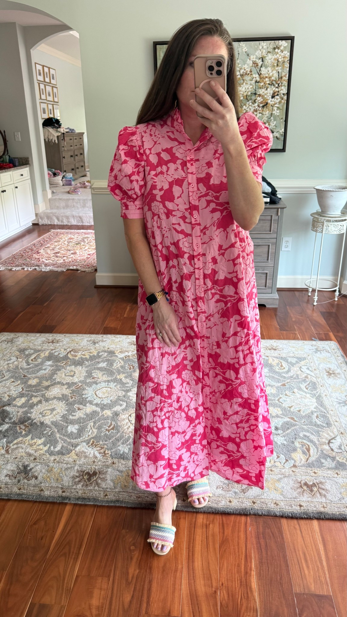 Perfect spring time dress. Comes in different color options. Love the sleeve detail and long length. Shoes are old jcrew. 