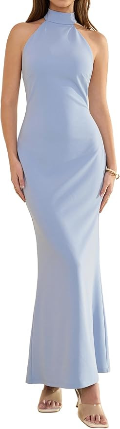 Parthea Women's Elegant Sleeveless Halter Neck Formal Bodycon Wedding Guest Evening Party Maxi Dr... | Amazon (US)