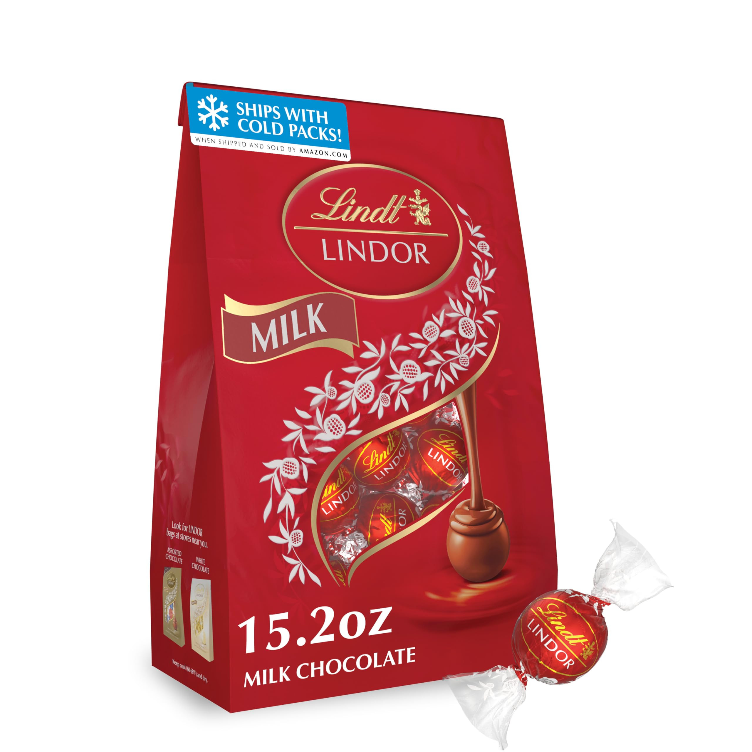 Lindt LINDOR Milk Chocolate Candy Truffles, Milk Chocolate with Melting Truffle Center, 15.2 oz. ... | Amazon (US)