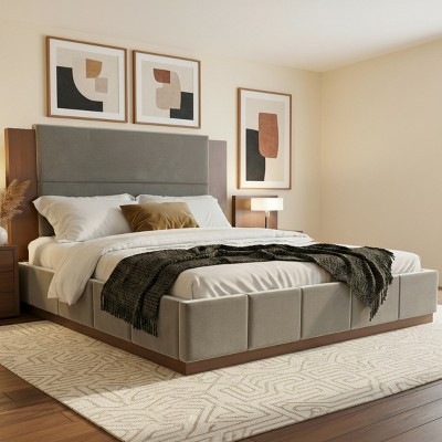 Polibi Upholstered Platform Bed with Extended Wood Headboard | Target