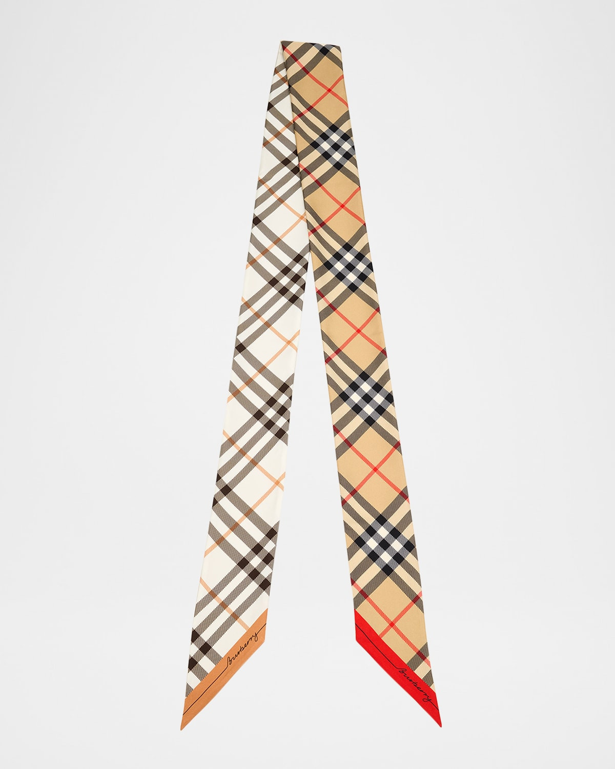 Skinny Contrast Check Silk Scarf | Neiman Marcus