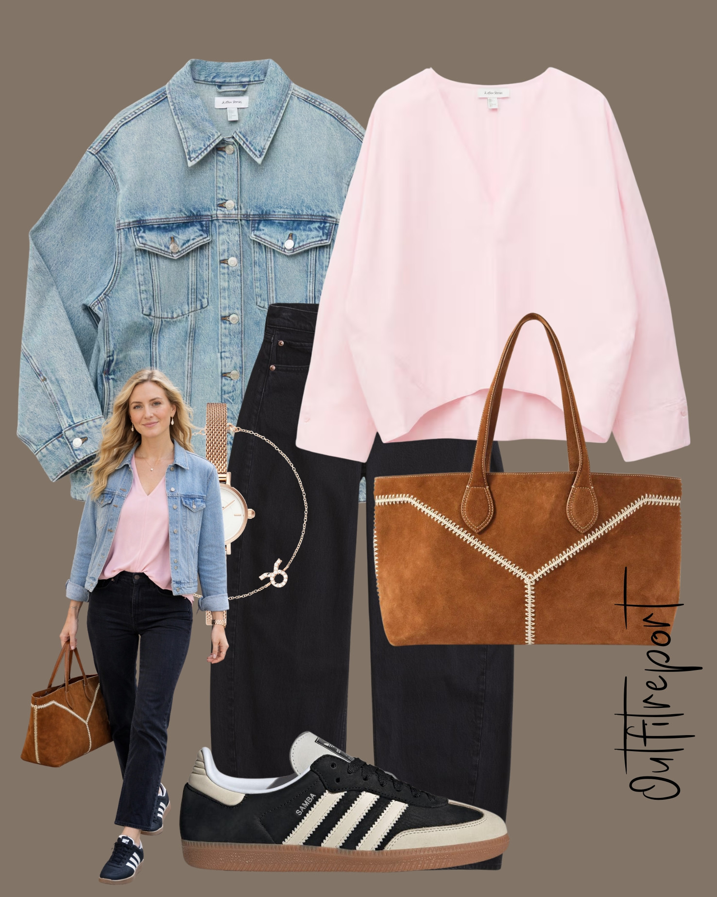 Spring outfit pink sweater black jeans adidas denim jacket 

#LTKstyletip #LTKshoes #LTKspring